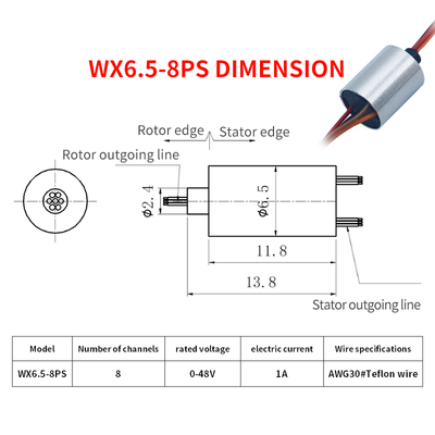 8 Way 1A OD 6.5mm Miniature Slip Ring Aluminum Alloy Shell Low Resistance For Stabilizer