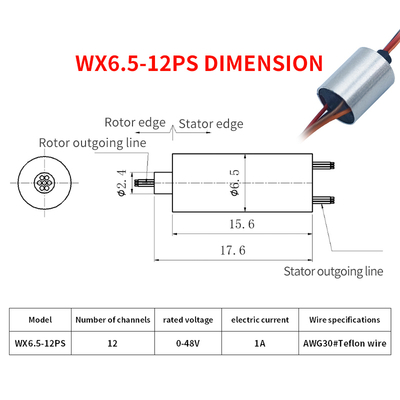 1A 6.5mm OD 12 Wire Slip Ring Capsule For Low Power Instrumentation