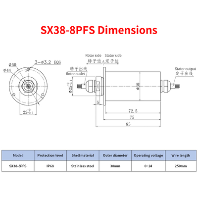 0-24V IP68 Waterproof Slip Ring Stainless Steel Housing For 5 Meters Underwater