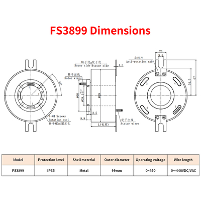 IP65 Waterproof Electric Slip Ring Center Hole 38.1mm 250rpm Speed