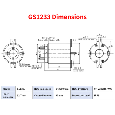 Ultra Small High Speed Rotary Slip Ring 33mm Outer Diameter 2000rpm