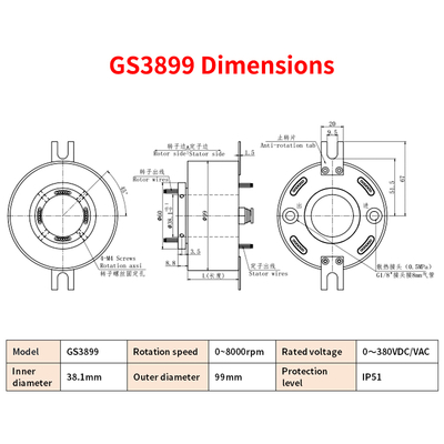 38.1mm Large Aperture Electrical Rotary Union 8000rpm Wear Resistant Alloy Brushes
