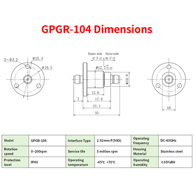 2.92mm-F Interface Single Channel RF Slip Ring Signal Rotary Connector DC-40GHz Frequency