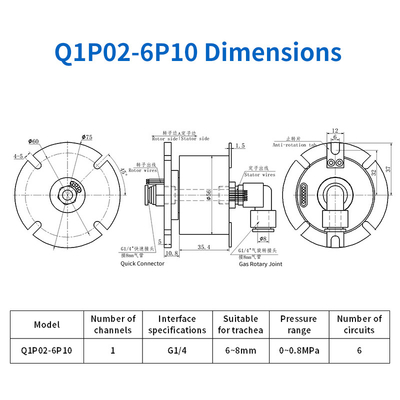 Single Channel Electric Pneumatic Slip Ring Rotary Joint 20 Million Revolutions Life