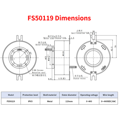 IP65 Waterproof Rotary Slip Ring With 50mm Center Hole And IP68 Customizable