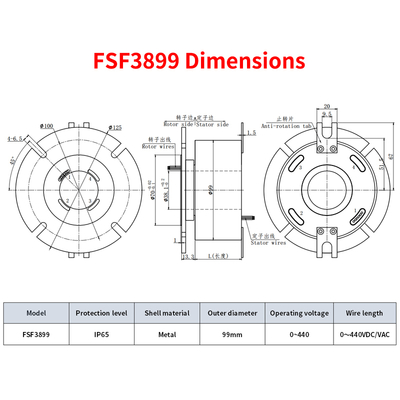 IP65 Large Diameter Flange Waterproof Slip Ring Aluminum Alloy Anodized Shell