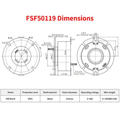 IP65 Large Aperture Water Proof Slip Ring Corrosion Resistant 250rpm High Speed