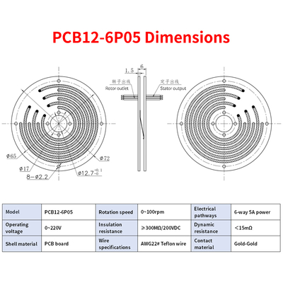 Miniature 12.7mm Aperture Pancake Slip Ring PCB Thickness 6mm  Multi Channel