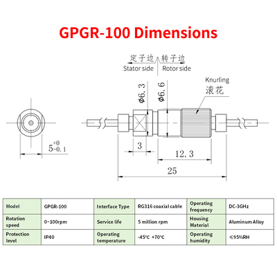 RG316 Connector Single Channel RF Slip Ring DC-3GHz Frequency Aluminum Housing