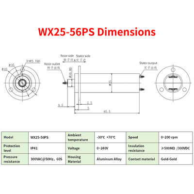 25mm OD Gigabit Ethernet Hybrid Slip Ring Flange Mount 26 Channel