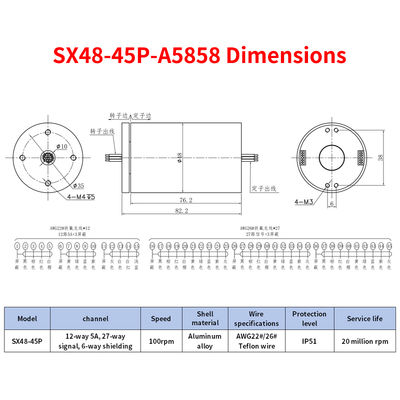 45-way Circuit 100rpm Speed Signal Combination Slip Ring with 12 5A Current Channels for High-Power Multi-Signal Transmission
