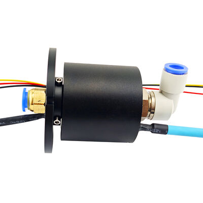 integrated pneumatic-electric slip ring with utilizes G1/4" ports and precious metal contacts for the uninterrupted rotary transmission of air, power, and network signals