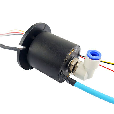 integrated pneumatic-electric slip ring with utilizes G1/4" ports and precious metal contacts for the uninterrupted rotary transmission of air, power, and network signals