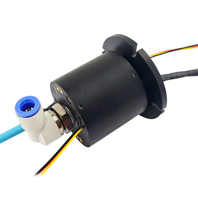 integrated pneumatic-electric slip ring with utilizes G1/4" ports and precious metal contacts for the uninterrupted rotary transmission of air, power, and network signals