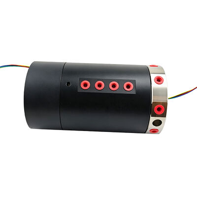 8 pneumatic lines and 5 signal channels Integrated slip ring with 30mm through-bore and 200rpm speed for the rotary transmission of air and solenoid valve signals