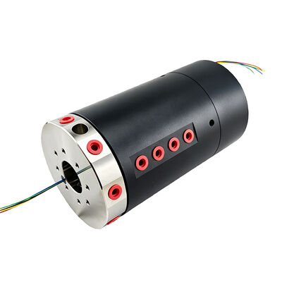 8 pneumatic lines and 5 signal channels Integrated slip ring with 30mm through-bore and 200rpm speed for the rotary transmission of air and solenoid valve signals