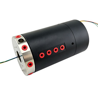 8 pneumatic lines and 5 signal channels Integrated slip ring with 30mm through-bore and 200rpm speed for the rotary transmission of air and solenoid valve signals