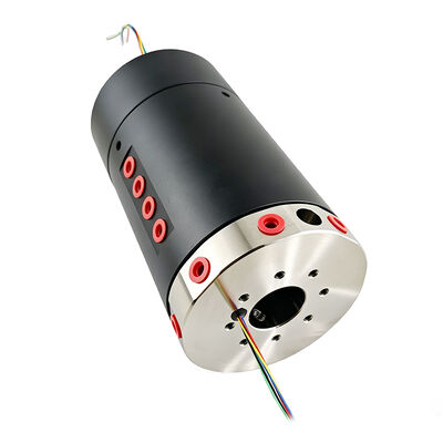 8 pneumatic lines and 5 signal channels Integrated slip ring with 30mm through-bore and 200rpm speed for the rotary transmission of air and solenoid valve signals